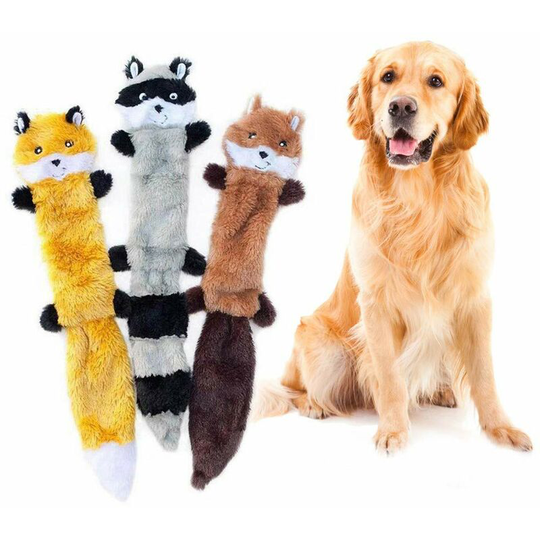 3pcs Squeaky Toys Plush Dog Toys with Sound Dog Chew Toys Interactive Raccoon Squirrel Toys for Small Medium Large Dogs
