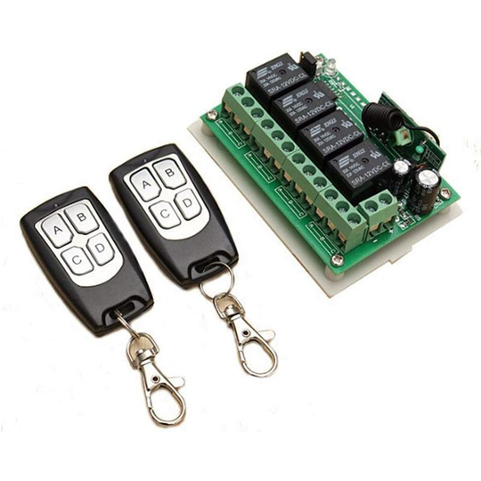 433MHZ Wireless dc 12V 4CH Channel Remote Control Long Distance rf Relay Switch 2 Transmitter +1 Receiver for Garage Door/Gate Alarm