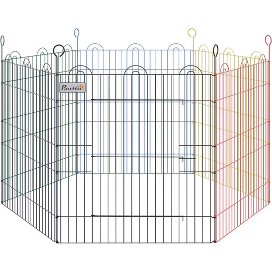 Pet Playpen Dog Puppy Crate Kennel w/ Door Metal Indoor & Outdoor - multi-colored - Pawhut