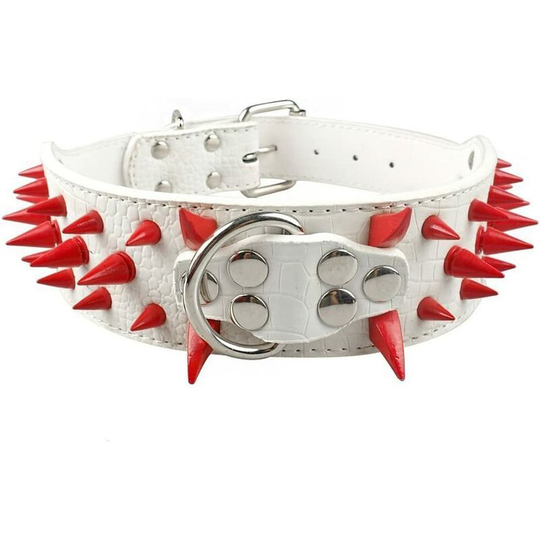 Stunning Adjustable Punk Style Spiked pu Leather Dog Collar 2' Wide for Medium Dogs l (21-24'), White (r)
