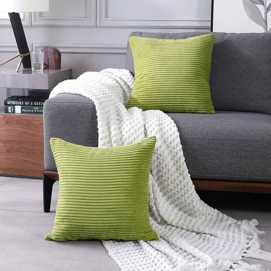 Deconovo - Corduroy Cushion Covers with Invisible Zipper Soft Decorative Square Throw Pillow Cover Pillowcase Set of 2 45 x 45cm Granules Bean Green