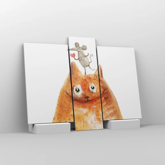 Cat Mouse Children's - 3 Piece Wrapped Canvas Painting