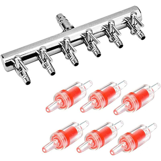 Hiasdfls - 4/8 Mm Aquarium Air Splitter And 6 One Way Check Valve For Aquarium Air Pump,Aquarium Air Flow Splitter Air Pump Aquarium Accessories