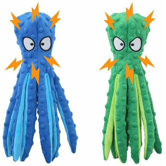 2 Pieces 32cm Squeaky Dog Toy, Indestructible Plush Dog Toy, Squeaky Toys for Puppy Dogs, Interactive Dog Toy, Blue+Green