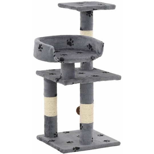 Cat Tree with Sisal Scratching Posts 65 cm Paw Prints Grey VD07164 - Hommoo