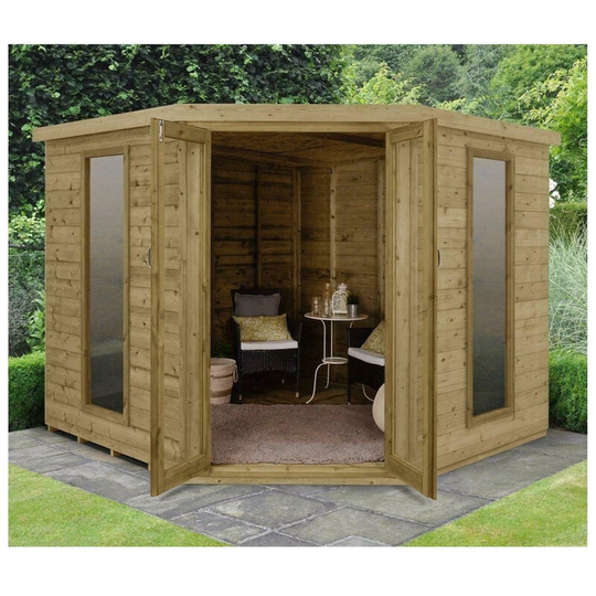 Arlington Pressure Treated Premium Tongue & Groove 8x8 Corner Summerhouse - Forest