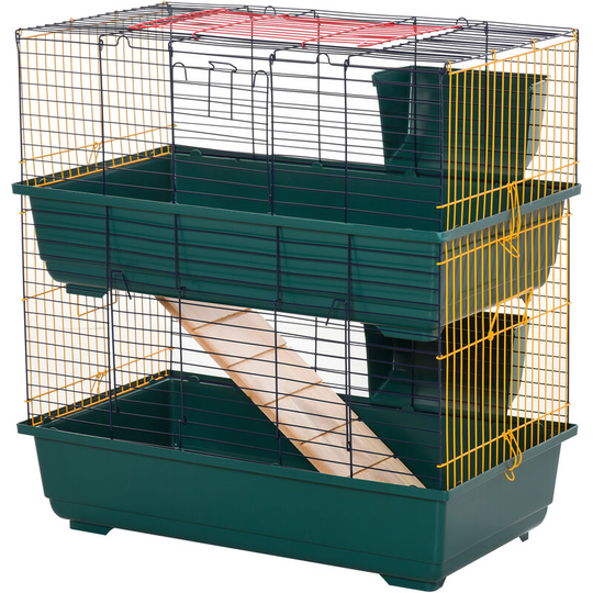 Pawhut - Two-Tier Small Animal Cage Habitat w/ Accessories Pet Play House - multi-colored
