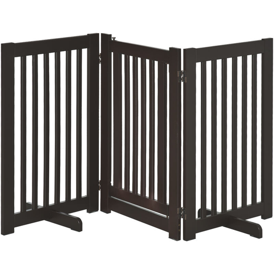 155cm Expandable 3-Panel Freestanding Dog Pet Gate w/ Latched Door Brown - Deep Brown - Pawhut