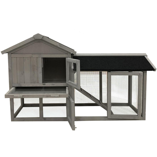 Charles Bentley Two Storey Guinea Pig / Pet Hutch with Run Grey - Grey