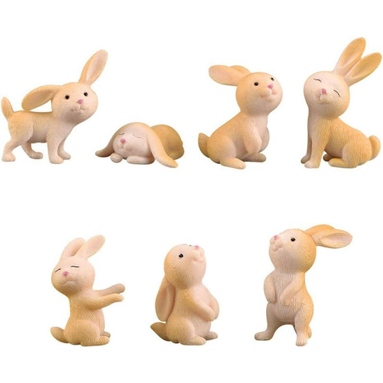 7 Pcs Cute Rabbit Rabbit Animal Figurine Craft diy Miniature Bonsai Decoration Simple Gadgets Home Christmas Decoration Gray