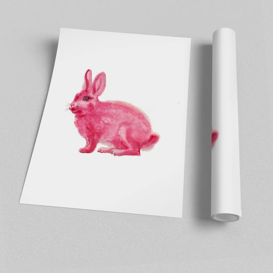 Pink Rabbit Love Childrens - Unframed Graphic Art Print on Paper