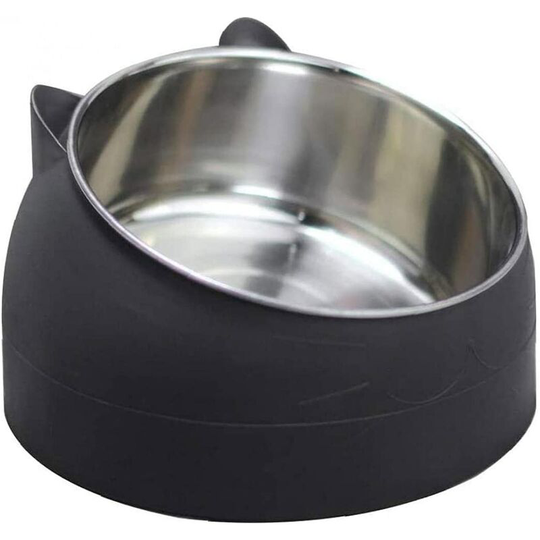 Pet Bowl Kitten Cat Bowl Oblique Mouth Stainless Steel Food Feeder Water Bowl 15 Degree Tilt Animals Black 400ml