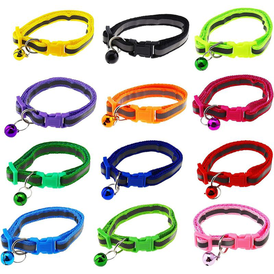 Modou - 12x Detachable Reflective Adjustable Cat Collar with Matching Bell Safety Release Kit Pet Kitten Collars Replacement, 19-32cm