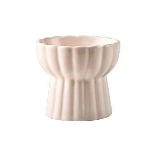 Pink ceramic cat bowl with raised stand, for cats and small dogs
