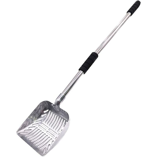 Cat Litter Box Telescopic Handle Long Metal Handle Cat Litter Scooper Pet Supplies (Black Handle)