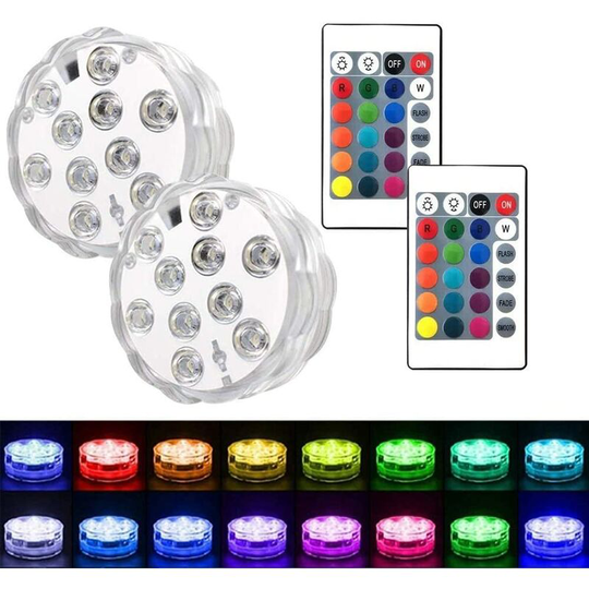 Set of 2 Submersible led Pool Lights for Aquarium, Jacuzzi, Pond, Pool, Base, Vase, Garden, Wedding, Party