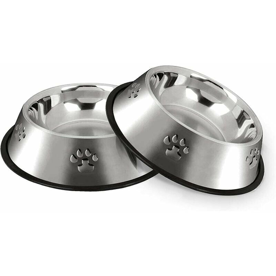 Dog Bowl, Stainless Steel Non-Slip Food Dog Bowls with Rubber Base, Water Bowls for Small and Medium Pets, 2 Bowls, 22cm Thisnde
