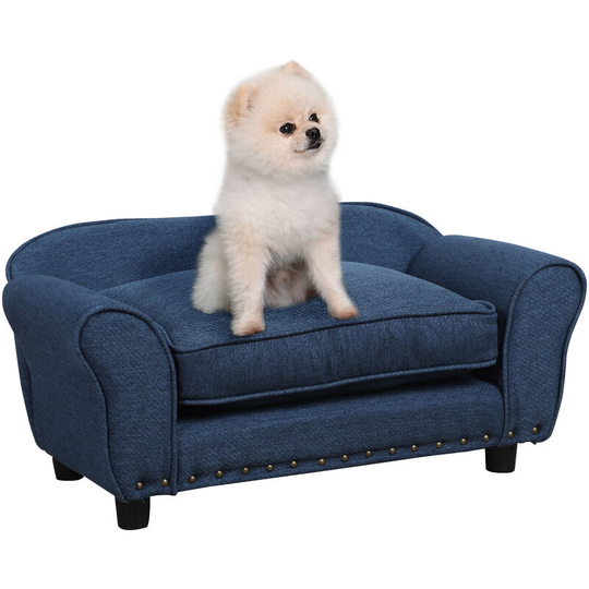Dog Sofa Bed, Kitten Couch Chair w/ Soft Cushion, for Small Dogs - Blue - Blue - Pawhut