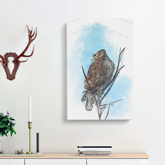 Hawk Perched in a Tree in Abstract - Wrapped Canvas Graphic Art Print