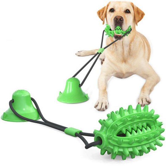 Dog chew toy with bell, suction cup bite rope toy