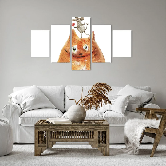 Cat Mouse Children'S - 5 Piece Wrapped Canvas Painting