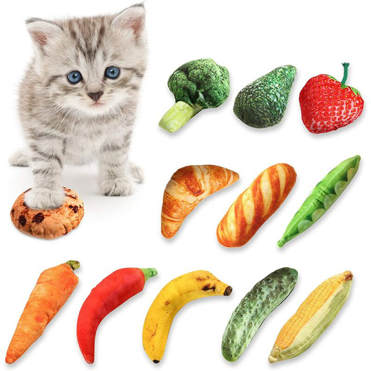 12 Pieces Catnip Toys, Filled with Catnip and Soft pp Cotton, Interactive Chew Cat Toys for Indoor Cats - Relieves Stress