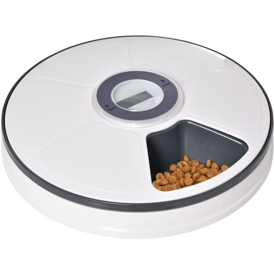Pet Feeder w/ Digital Timer Six-Meal Food Dispenser Trays White - White - Pawhut
