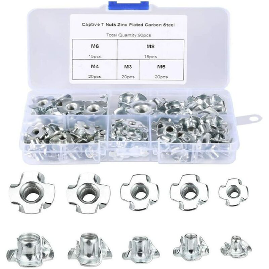 Claw Nuts 90Pcs T-Nuts Wood M3 / M4 / M5 / M6 / M8 Nuts for Woodworking Furniture