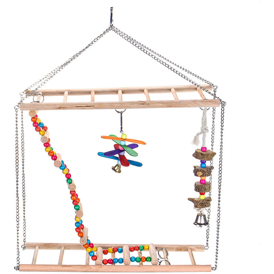 Wooden Parrots Bird Hanging Ladder Swing Bridge Climb Pet Toys Hanging Ladder 40X40X13cm