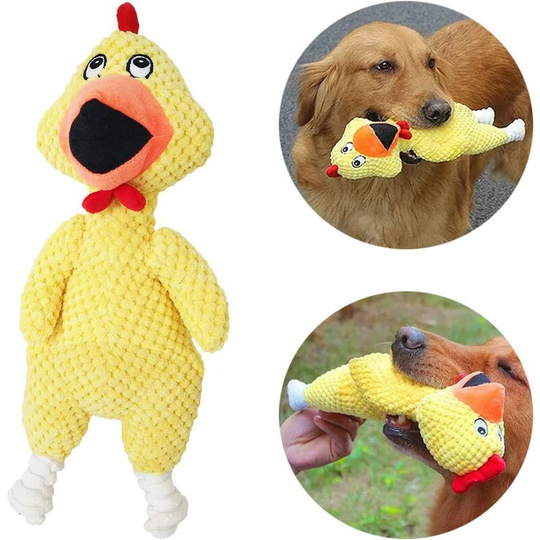 Denuotop - Toy dog toy, plush dog, durable corduroy dog plush toy with chicken shaped squeaky plastic sound mechanism.