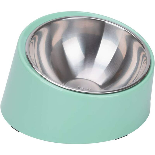 15° Slanted Bowl for Dogs and Cats, Sloped Angle, Bulldog Bowl, Non-Slip, Spill Proof, Easy Reach 3 Cups Light Green