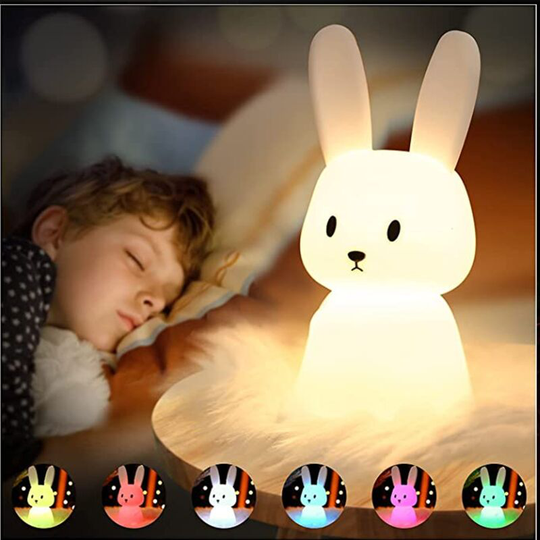 Perle Rare - Rabbit Night Light Baby Touch 7 Colors -usb Rechargeable Can Be Timed Night Light Child Deco Lamp for Decoration Christmas Kid Room