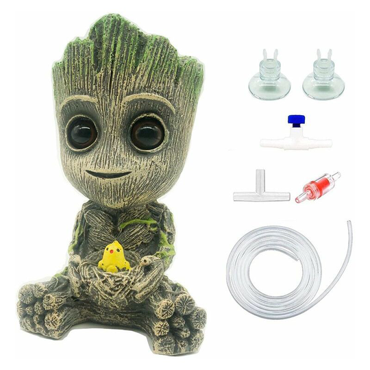 Perle Rare - Aquarium Groot Air Bubbler Stone Decorations - with 2m Standard Tube 4mm Aquarium Hose and Control Valves Accessories