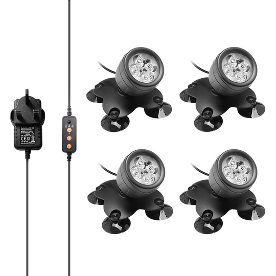Asupermall - 4PCS 4 LEDs rgb Underwater Diving Lamp Light Kit Set with Remote Controller Line Control Rotatable Illumination Angle IP65 Water