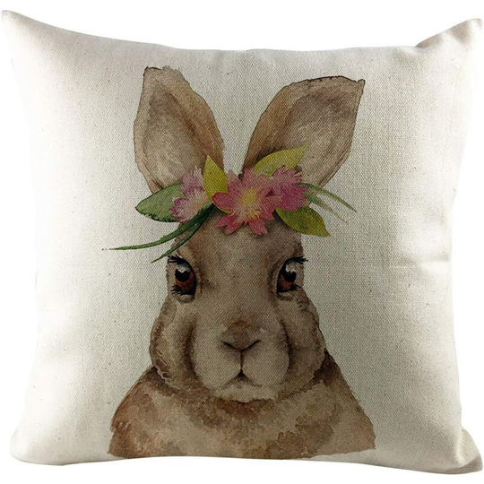 Decorative Cushion Cover Easter Pillow Case Rabbit Egg Pattern Washed Linen Pillowcase Sofa Cushion 45x45 Plus Cover for Car Bedroom Living Room