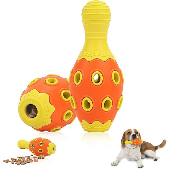 Bacon Flavor Bowling Dog Chew Toy - Indestructible Bite Resistant Interactive Kibble Dispenser - Was
