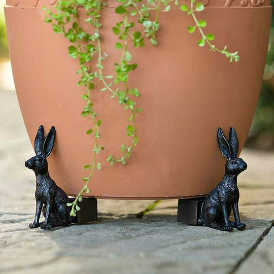 Potted Plant Stands, Set of 3 Animal Flower Pot Holders Resin Support Feet Handmade for Home or Garden Decor (Rabbit)