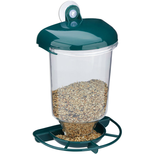 Bird Feeding Station, Suction Cup, Watch Birds Through your Window, Easy Care, Balcony, pp, Transparent/Green - Relaxdays