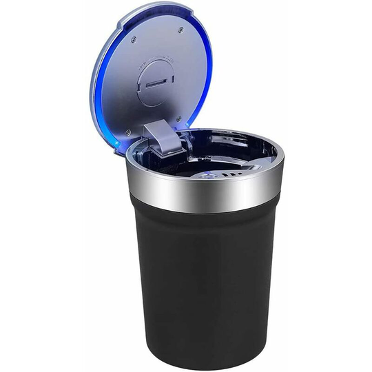 Smokeless Portable Car Ashtray Cylinder With Lid And Blue Led Light