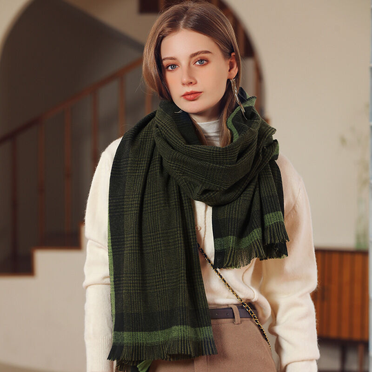 European and American scarf frame contrast check print shawl scarf green