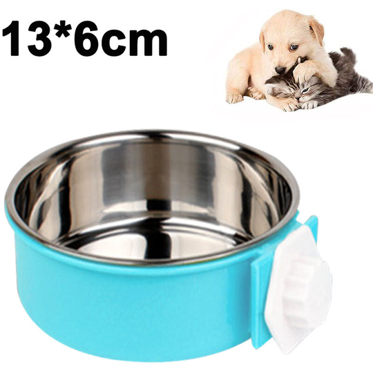 Pet Feeder Dog Bowl Stainless Steel Food Hanging Bowl Crates Cages Dog Parrot Bird Pet Drink Water Bowl Dish Accessory, s, blue