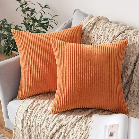 Decorative Velvet Cushion Cover Soft Pillow Case Sofa Living Room Couch Set of 2 45x45cm Orange