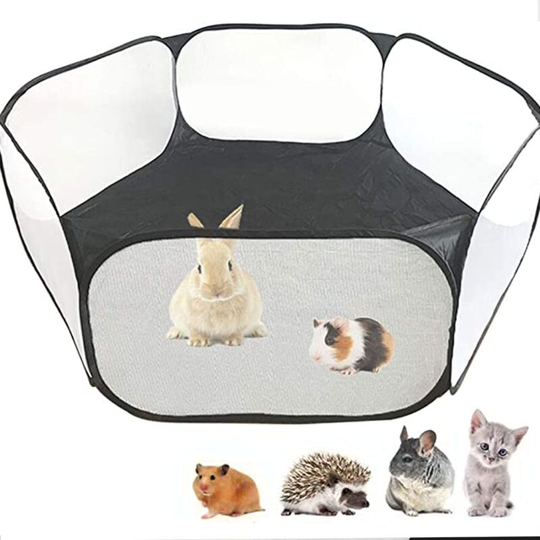 Small Animal Cage Tent, Transparent Barrier for Pet Playpen Exercise, Portable Garden Fence for Guinea Pig, Rabbits, Chinchillas and Hedgehogs,Black