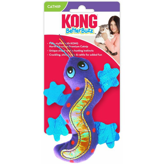 Better Buzz Gecko Catnip Cat Toy (4.72in x 6.3in x 4.33in) (Navy/Blue) - Navy/Blue - Kong