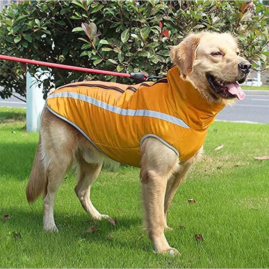Waterproof Dog Coat Winter Warm Jacket, Outdoor Sports Waterproof Dog Clothes Outfit Vest for Small Medium Dogs with Belt Hole, Yellow xl