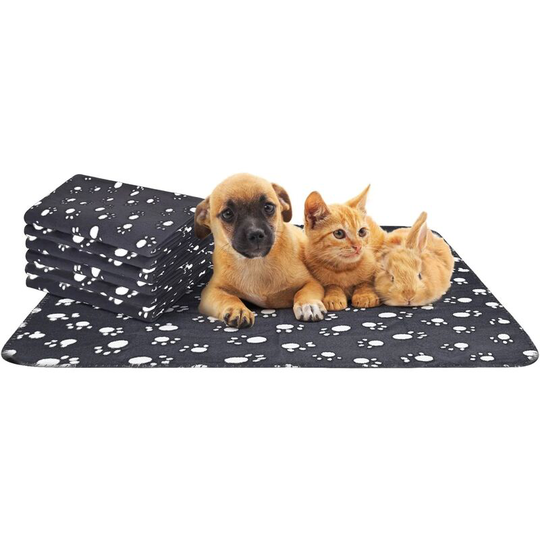 6 x Soft Plush Blankets Mats for Dogs, Cats, Rabbits and Other Pets Washable Black 75 * 75 cm - Rhafayre