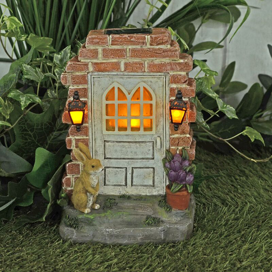 Fairy Door Solar Powered Garden Ornament Yellow led Lights Outdoor - Rabbit