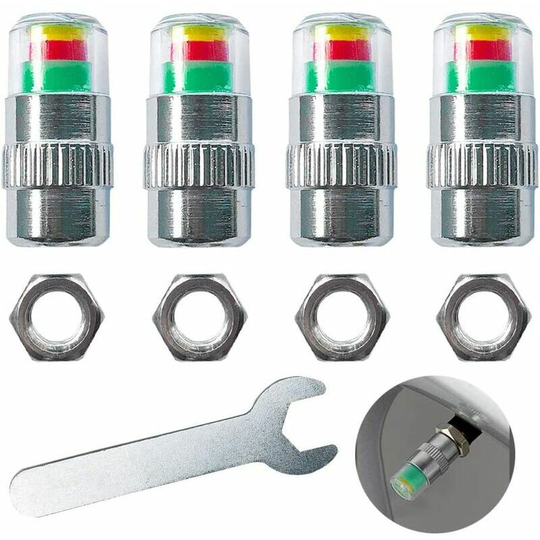 4Pcs Premium Tire Valve Stem Caps, Car Tire Pressure Monitor, Safety Warning Sensor Indicator 3 Colors, Tire Valve Dust Cover, with Nuts and Wrench