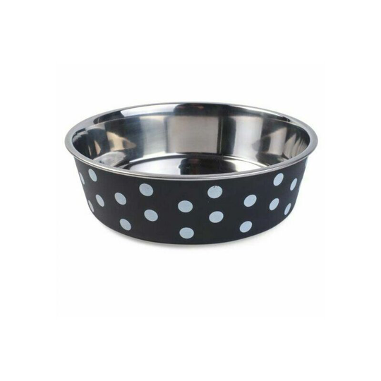 Stainless Steel Navy Polka Dot Medium / Large Dog Bowl 21cm Dishwasher safe