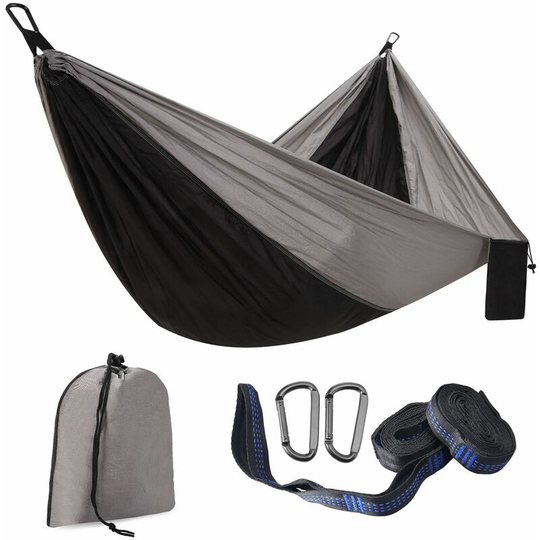Sun Flowergb - Grayish Black Outdoor Hammock with Attachment Strap, Carabiner and Storage Bag, Parachute Fabric, Portable Hammock, Hammock Bed,